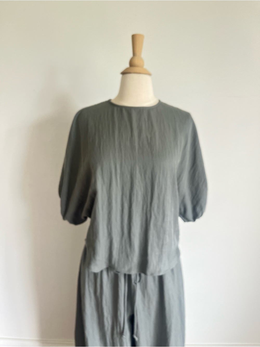 NWT - ZARA 2pc set Relaxed Wide-Leg pant and top in blue Gray Size Medium - Picture 4 of 11